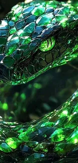 Emerald-scaled snake with vibrant green hues.