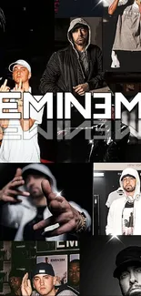 Eminem collage wallpaper with dynamic and iconic images.