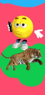 Colorful wallpaper with emoji and tiger.