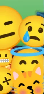 Vibrant mobile wallpaper with diverse emoji expressions.