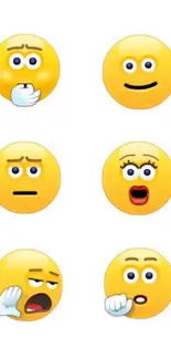 Six expressive emoji faces on a white background.