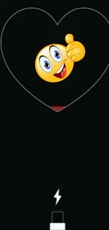 Playful emoji inside heart on black background wallpaper.