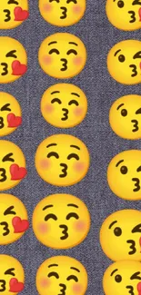 Kissing emojis pattern on a dark background for mobile wallpaper.