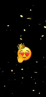 Charming emoji with crown on black background with golden specks.