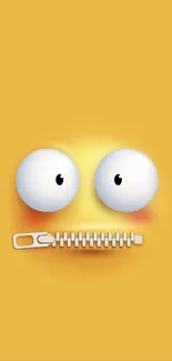 Yellow emoji with a zipper mouth wallpaper design.