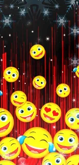 Cheerful emojis on a vibrant red and black wallpaper.