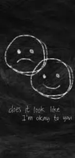 Chalkboard with sad and happy expressions in doodle style.