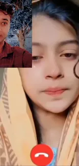 Emotional wallpaper with a video call moment showing two people.