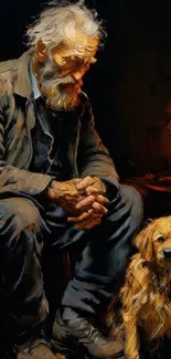 Elderly man and dog in emotive digital art