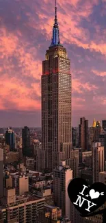 Empire State Building during a pink sunset sky.