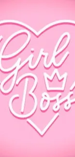 Pink 'Girl Boss' heart-themed mobile wallpaper.