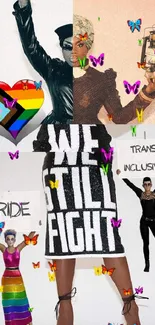 Empowering Pride-themed wallpaper with activism and inclusion messages.