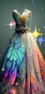 Enchanted butterfly dress with vibrant colors and artistic design.