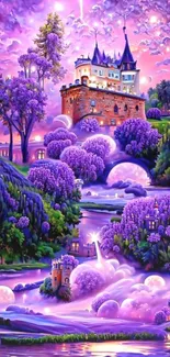 Vibrant fantasy castle art with purple hues.