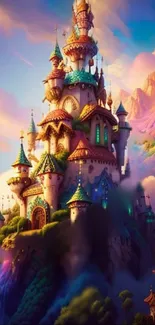 Whimsical castle with vibrant colors and fantasy elements.