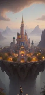 Fantasy floating island with enchanted castle.