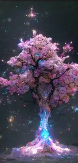 Enchanted cherry blossom tree glowing in a mystical setting, perfect for phones.