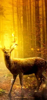 Mystical deer with glowing antlers in enchanted forest.