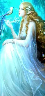 Enchanting elven maiden in mystical forest wallpaper.