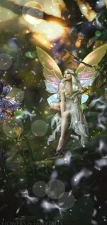 A fantasy wallpaper with a fairy in an enchanted forest, surrounded by magic.