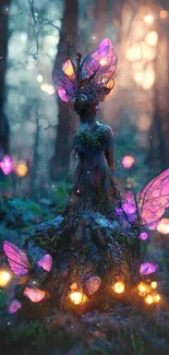 Enchanted fairy forest with glowing lights and mystical atmosphere.