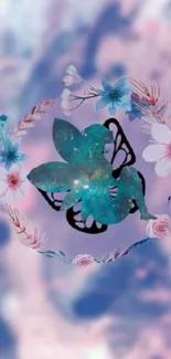 Galaxy fairy silhouette with floral circle.