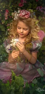 Enchanting fairy child in a magical garden setting.