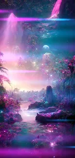 Fantasy dreamscape with purple hues and celestial charm for mobile wallpaper.