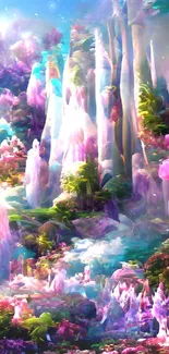 Fantasy landscape with enchanted forest and vibrant colors.