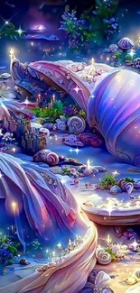 Enchanting fantasy nightscape mobile wallpaper with glowing elements.