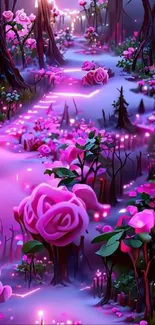 Enchanted pink floral pathway wallpaper