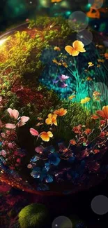 Enchanting floral sphere digital art wallpaper.