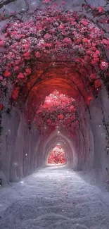 Mystical floral tunnel with pink blossoms creating a dreamy mobile wallpaper.