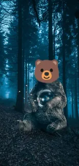 Mystical bear sitting in an enchanted forest with a whimsical ambiance.