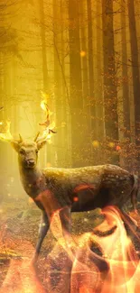 Majestic deer with glowing antlers in an enchanted forest.