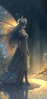 Enchanting fairy with glowing wings in a mystical forest setting.