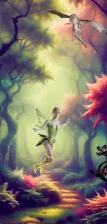 Fairy and dragon in an enchanted forest with vibrant colors.