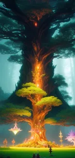 Mystical tree in enchanted forest mobile wallpaper.