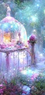 Enchanted forest scene with whimsical colors.