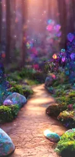 Enchanted forest path with glowing flora.