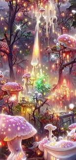 Glowing enchanted forest with magical mushrooms.