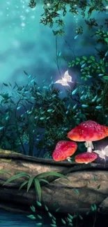 Enchanted forest wallpaper with glowing mushrooms and fairies.