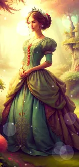 Fantasy art of a princess in an enchanted forest with vibrant colors.