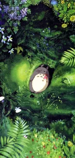 Totoro resting in a lush green forest