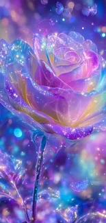 Vibrant galaxy rose with sparkling stars in purple and blue hues.
