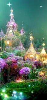 Fantasy garden wallpaper with glowing lights and magical aura.