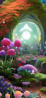 Enchanted garden wallpaper with vibrant flowers and mystical forest colors.