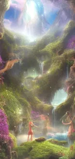 Ethereal fantasy woodland with vivid colors and mystical atmosphere.