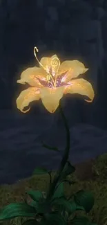 Glowing fantasy flower against dark background.