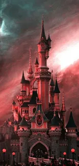 Gothic castle under cosmic sky wallpaper.